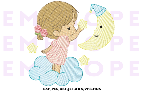 A Little Girl in the Cloud with Moon: Embroidery Design Review