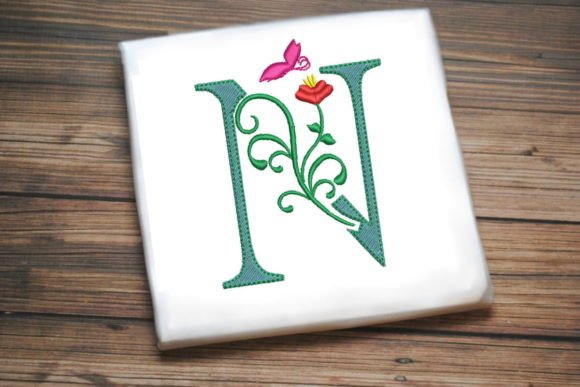 Floral Letter N with Butterfly