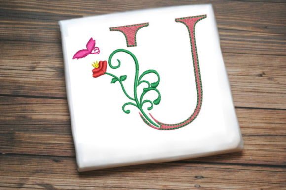 Floral Letter U with Butterfly