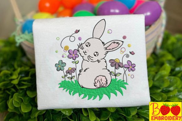 Lovely White Rabbit in the Flower Garden